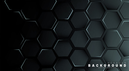 Abstract hexagon gradient colorful light pattern with a dark background technology style. Honeycomb. Vector illustration