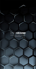 Vertical hexagon background. Gradient color light pattern with dark background technology style. Honeycomb. Vector illustration of light.