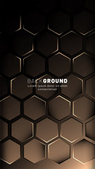 Vertical hexagon background. Gradient color light pattern with dark background technology style. Honeycomb. Vector illustration of light.