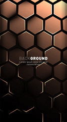 Vertical hexagon background. Gradient color light pattern with dark background technology style. Honeycomb. Vector illustration of light.