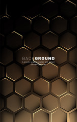 Vertical hexagon background. Gradient color light pattern with dark background technology style. Honeycomb. Vector illustration of light.