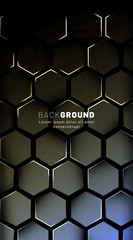 Vertical hexagon background. Gradient color light pattern with dark background technology style. Honeycomb. Vector illustration of light.