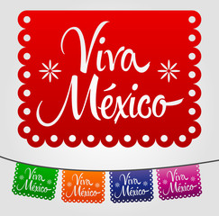 Viva Mexico, Mexican holiday decoration elements vector illustration.