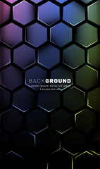 Vertical hexagon background. Gradient color light pattern with dark background technology style. Honeycomb. Vector illustration of light.