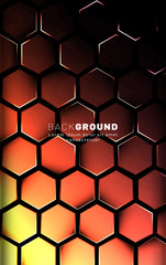 Vertical hexagon background. Gradient color light pattern with dark background technology style. Honeycomb. Vector illustration of light.