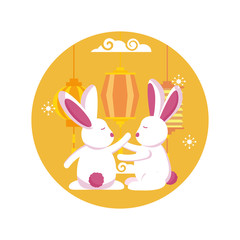 Rabbits of mid autumn festival vector design