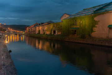 Fototapeta na wymiar Famous Otaru Canal in the evening, Hokkaido, Japana