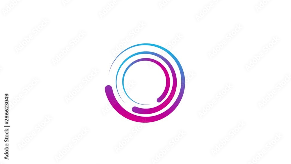Poster loading waiting spinner animation. rotating blue purple gradient motion graphic . double circle seam