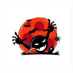 Skull Halloween Red Moon Vector