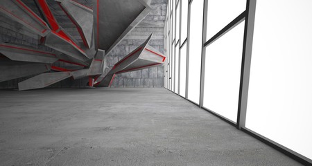 Abstract white and concrete interior. 3D illustration and rendering.