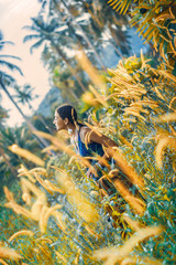 beautiful young boho woman outdoors portrait at sunset