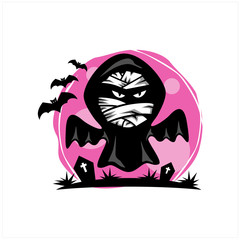 Halloween Pink Moon Mummy Face Vector
