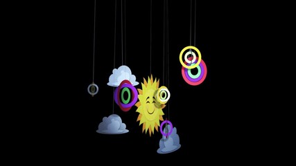 Looping Sun baby mobile with alpha matte clip.