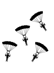 freunde team viele fallschirmspringer muster hobby geöffneter fallschirm spaß absturz fliegen fallen tief boden diving springen clipart cool lustig luft design