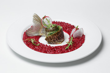 fish with red bean garnish