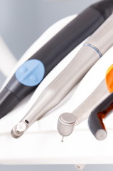 Naklejka premium Dental instruments and tools used by dentists in stomatology office