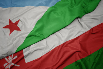 waving colorful flag of oman and national flag of djibouti.