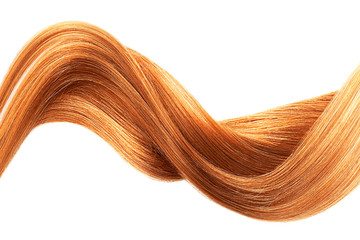 Red shiny hair wave, isolated over white