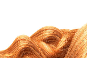 Natural red hair isolated on white. Background, copy space