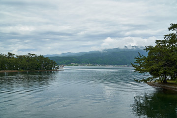 Amanohashidate,Japan - July 9,2019 : Amanohashidate boat in the sea