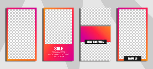 Commercial stories design, eps 10. Editable story cover design for promotion. Geometrical elements, trendy colours.