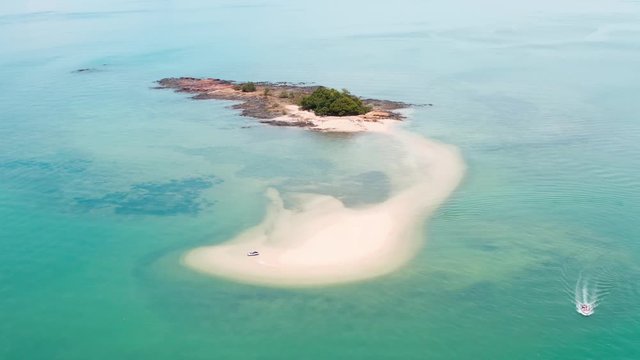 Island beach and yacht aerial view in Phuket, Thailand