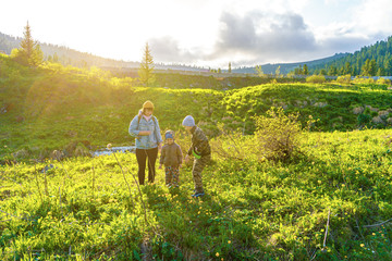 Family walking in countryside