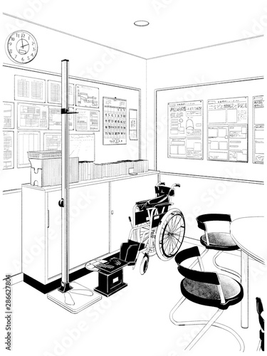 漫画風ペン画イラスト 学校 保健室 Animation Canvas Print Animati Haikeisouko