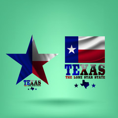 Texas Star with Nickname The Lone Star State, and small map, Vector EPS