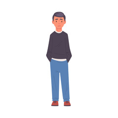 Guy Standing with His Hands in Pockets, Student in Casual Clothes Vector Illustration