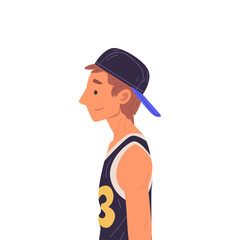 Young Man in Baseball Cap Side View Vector Illustration True Style