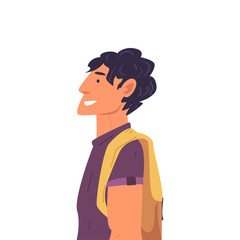 Young Brunette Man with Backpack Side View Vector Illustration True Style