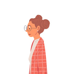 Hipster Girl in Glasses Wearing Old Fashioned Jacket Side View Vector Illustration True Style