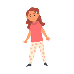 Frightened Little Girl Character in Casual Clothes Cartoon Vector Illustration