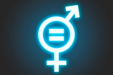 Gender equality concept. Sex sign as a metaphor of social issue. Neon sign. Men and women equal concept icon. Simple icon for websites, web design, mobile app, info graphics. dark gradient background