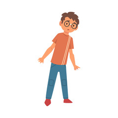 Fototapeta premium Frightened Boy Character Dressed in Glasses and Casual Clothes Cartoon Vector Illustration