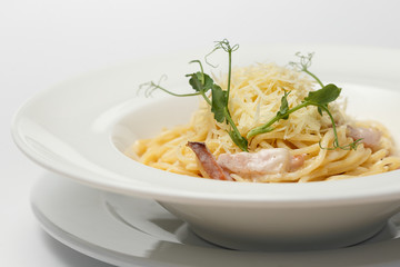 cheese beef pasta on white background