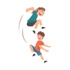 Happy Boys Playing Together, Naughty Kids, Bad Child Behavior Vector Illustration