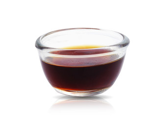 Fish sauce in glass bowl isolated on white background. This has clipping path.     