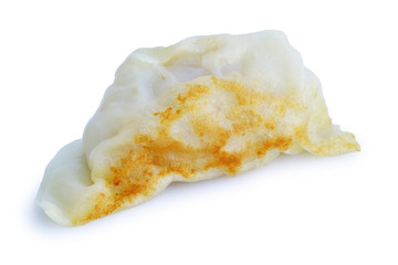 Dumpling pot stickers chinese style Shrimp Juicy fried gyoza isolated on white background. This has clipping path. 