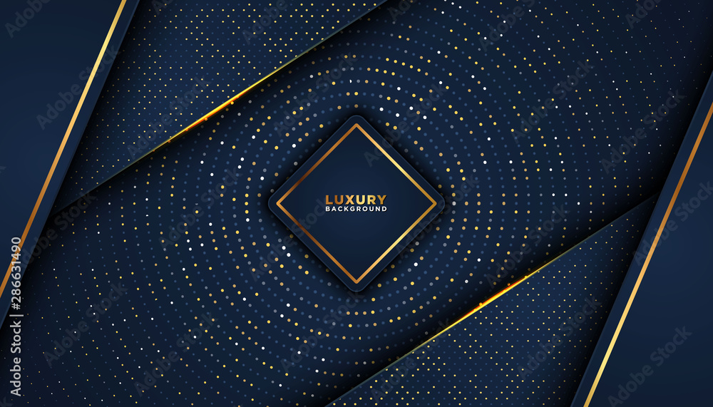 Aufkleber dark abstract background with overlap layers. golden glitters dots element decoration. luxury design