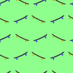 Skateboard seamless vector pattern on green background