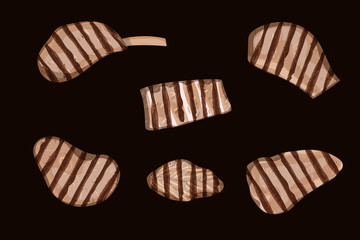 Realistic grilled meat set.