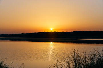 Beautiful morning landscape of shores of lake