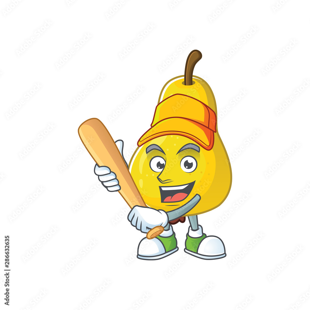 Wall mural playing baseball fruit pear cartoon character with mascot