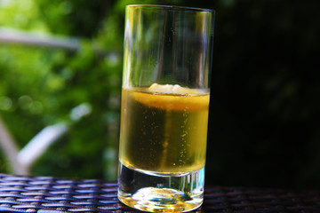 The beer with lime  in the glass.