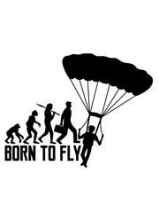 fallschirmspringer born to fly evolution silhouette liebe springen logo hobby geöffneter fallschirm spaß absturz geboren zum fliegen fallen tief boden clipart cool luft design