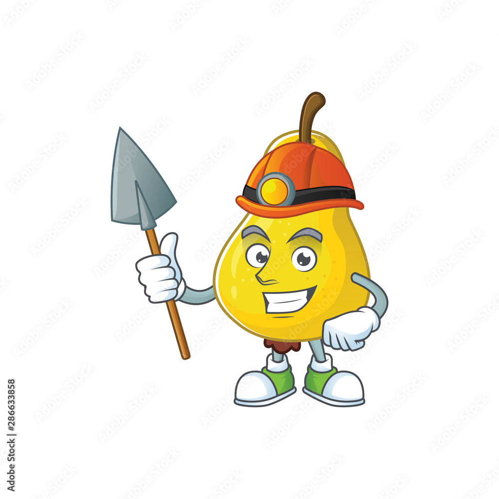 Sticker Miner yellow pear cartoon character on white background