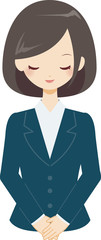 女性 スーツ ビジネス　おじぎ　お辞儀　礼