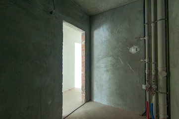Russia, Moscow- May 23, 2018: interior room apartment. standard self-finish rough repair in new...